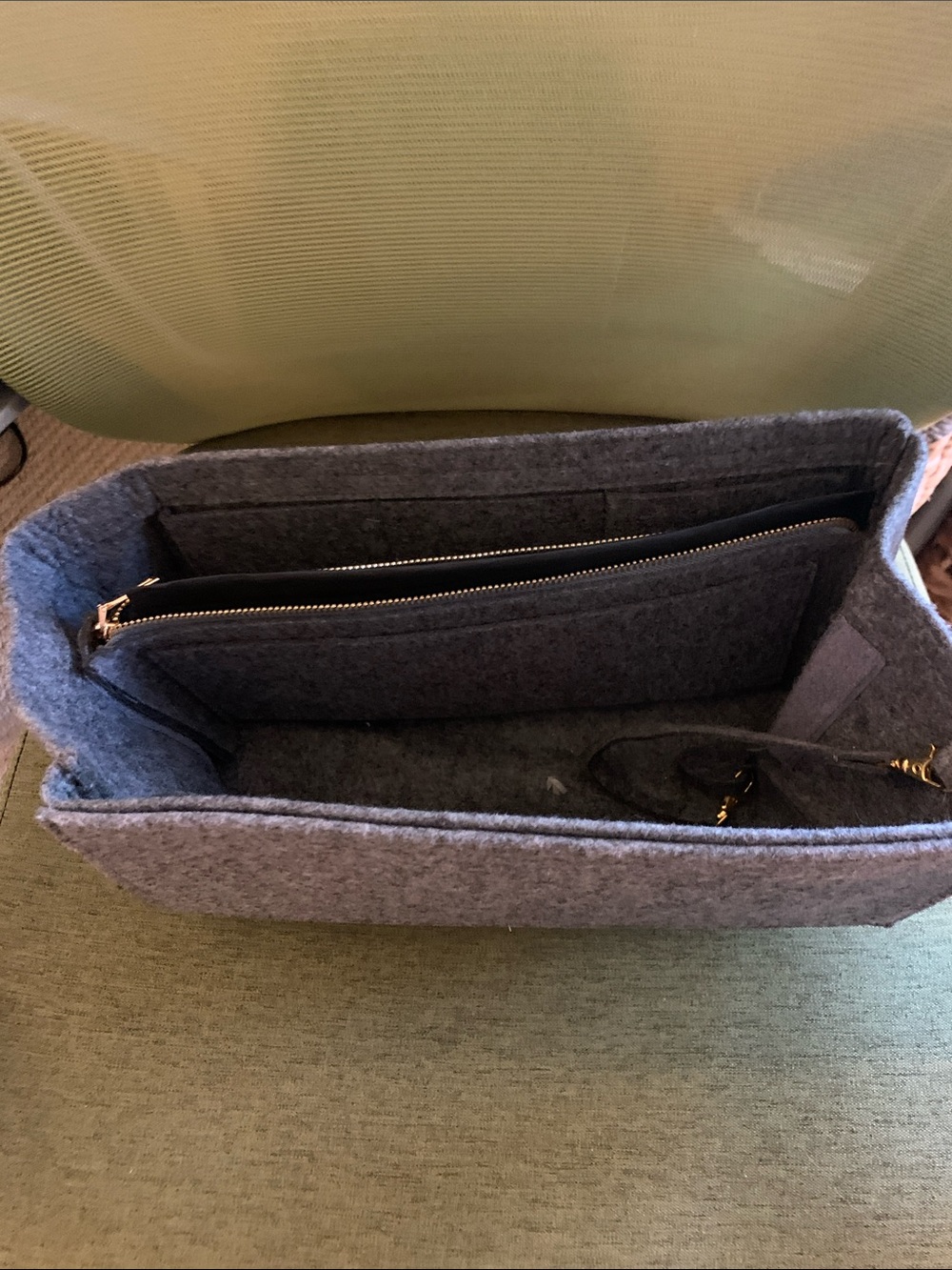 Source Unknown Gray Felt Tote Organizer Insert with Zipper Pouch and Strap